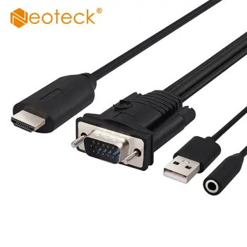 Neoteck Кабел-Адаптер HDMI-VGA Конектор 3.5 мм Аудио HDMI Plug-VGA Включете Активен Видео Конвертор Кабел 1080P Поддръжка на PS4 0