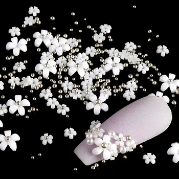 5 г 3D Бяло Цвете Смесени Размера на Метални Мъниста Триизмерни Декорации За Дизайн на Ноктите Украса Японски Закачане на Аксесоари За Нокти Съвети