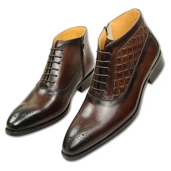 Мъжки Кожени обувки, Черни Външни Дизайнерски Луксозни Обувки премиум-клас в Бизнес Стил с Ръчно изработени, Нови Обувки, Модни Неразрушаемая Мъжки Обувки с Цип 0