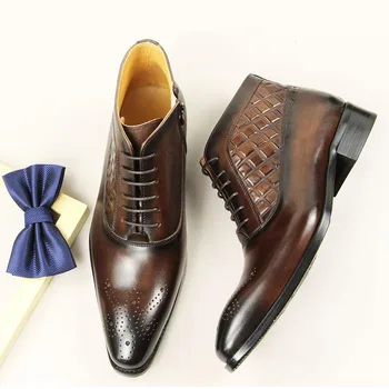 Мъжки Кожени обувки, Черни Външни Дизайнерски Луксозни Обувки премиум-клас в Бизнес Стил с Ръчно изработени, Нови Обувки, Модни Неразрушаемая Мъжки Обувки с Цип 3