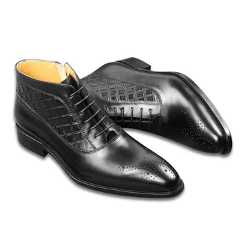 Мъжки Кожени обувки, Черни Външни Дизайнерски Луксозни Обувки премиум-клас в Бизнес Стил с Ръчно изработени, Нови Обувки, Модни Неразрушаемая Мъжки Обувки с Цип 5