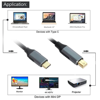 Xiwai USB 3.1 Type C USB-C Източник на Захранване за DP Mini DisplayPort Дисплеи Мъжки 4K Монитор Кабел за Лаптоп 1,8 м 4