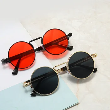 Дамски Метални Пънк Vintage Слънчеви Очила с Кръгли Слънчеви Очила Мъжки Маркови Дизайнерски Модерни Очила С Огледални Лещи с Високо Качество Oculos UV400