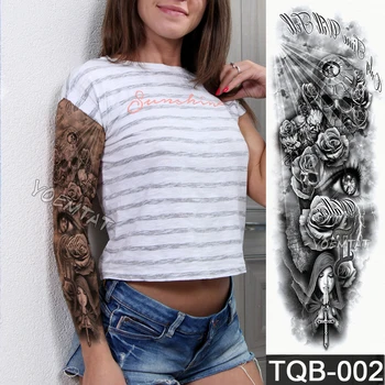 Голяма Татуировка на ръкава Водоустойчив временна татуировка Стикер Череп Ангел роза, лотос Мъжете Пълен Цвете Татуировка на Боди Арт татуировка момиче 2