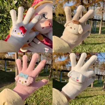 Мультяшные Плюшени Ръкавици Cinnamoroll Kawaii Sanrio My Melody Момиче Сърце Творчески Зимни Могат да се Обърнат Дебели Топли Ръкавици Подаръци за Момичета