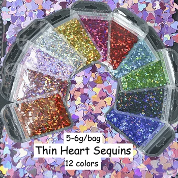 5-6 грама в опаковка # PD Холограма блясък за нокти, Люспи от 12 Цвята = Един Набор от Маникюрных Пайети Набор от Разноцветни Блестящи пайеток за Нокти