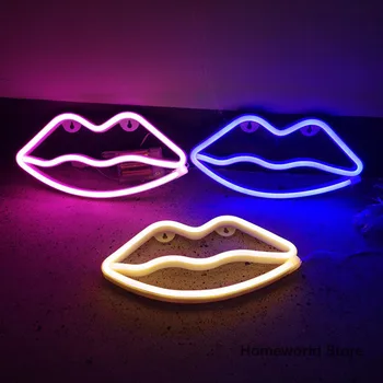 Устните Знак на Неонова Светлина LED Устата Форма Лампи, Червен Розов Син Топъл Декор Магазин Сватба на Деня на Свети Валентин или USB се захранва от батерия