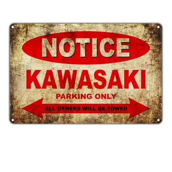 Моля, обърнете Внимание, Че за Мотоциклети Kawasaki Паркинг Само Лидице Знак Ретро Стенен Плакат Ретро Жп Боядисване на Метални Табели Лист за Бар Кафене Гараж
