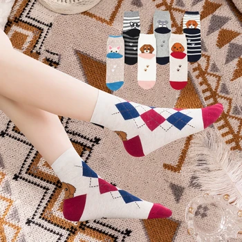 1 чифт женски чудесни чорапи с герои от анимационни филми, есенно-зимни бели Чорапи с забавен домашен любимец принтом, сладко Кученце, Шарени Памук, Средната тръба, Мода 0