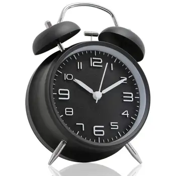 4-инчов Двоен Разговор alarm clock Метална Рамка, 3D Циферблат с Функция за Осветяване Настолни компютри Часовници за Домашния Офис черен 0