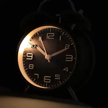 4-инчов Двоен Разговор alarm clock Метална Рамка, 3D Циферблат с Функция за Осветяване Настолни компютри Часовници за Домашния Офис черен 4