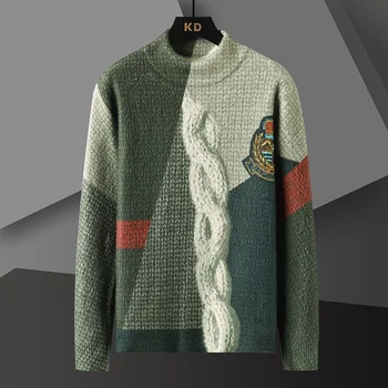 2022 Есен Високо Качество На Абстрактното Изкуство Дигитален Печат Пуловер Пуловер Вязаный Пуловер, Мъжки Зимни Топло Тънък Топло Топ 4