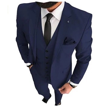 Тъмно сини Сватбени смокинги 2022, костюм за младоженеца, Кума на Булката, костюм за бала (Яке + жилетка, панталон + Вратовръзка), Направени по поръчка Костюм