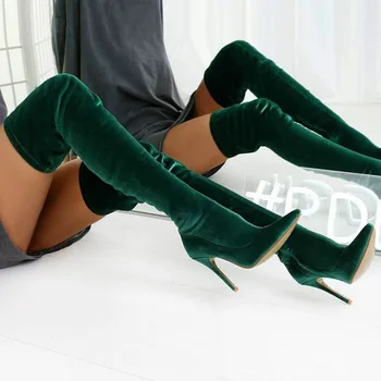 Дамски ботфорты над коляното с остри пръсти, дамски ботуши до бедрото, от Флока, зимни дамски тънък дамски обувки на много висок ток, размер 34-43