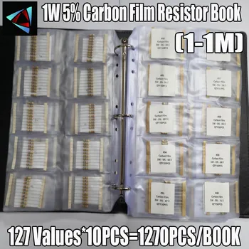 1 W 5% 1R ~ 1 М Въглеродните филм 127 стойности 10 бр = 1270 бр Асорти Комплект Резистори Комплект Проби Книга