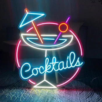 Обичай лого Коктейльного Стъкло Неонови Табели LED подходящ За Бира на Бара на Кръчмата на Плажа е Витрина на Магазина на Партията Търговски Декоративен неонова