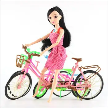 за Барби велосипед, Барби Подвижна Модерен Велосипед С Кафява Пластмасова Кошница За Каска За Кукли Барби 1/6 Аксесоари, Детска Играчка Подарък