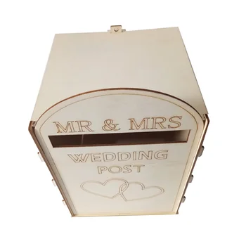 Сватбена Дървена Пощенска Селски Пощенска Кутия за Подарък Притежателя Занаятчийски Декорация на Сватбени Аксесоари (с ключ)