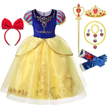 Нова Рокля на Принцеса snow white за Момичета, Детски Костюми с Пищни Ръкави и Дълъг Плащом, Детско Празнично Елегантна Рокля за Рожден Ден 0