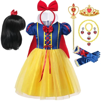 Нова Рокля на Принцеса snow white за Момичета, Детски Костюми с Пищни Ръкави и Дълъг Плащом, Детско Празнично Елегантна Рокля за Рожден Ден 1