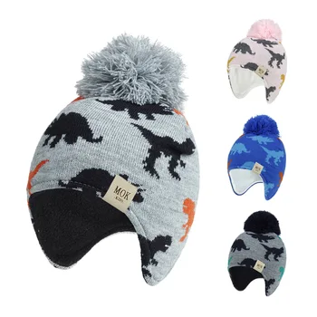 Детски шапки, Зимни те за момчета, Удобни и топли, Шапки с качулка във формата на динозаври, както и кадифени, мъжки и женски, детски вълнени шапки 0