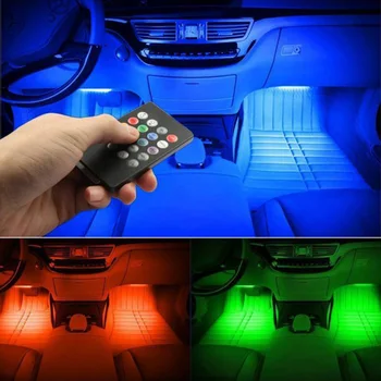 Led Осветление на вътрешността на Колата RGB Led Лента Атмосфера Декоративен Разсеяна Светлина Гъвкава Цветна Музика Дистанционно Управляеми Ритмическая Лампа 2