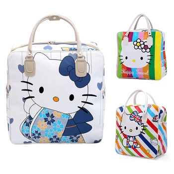 Kawaii Sanrioed Hellow Кити Мультяшная Голямата Голям Водоустойчива Чанта от Изкуствена Кожа, Студентски Чанта за Багаж, Скъпа Пътна Чанта за Жени