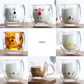 Стъклени Чаши, Стъклена Чаша с двойни стени, Мечка, Котка, Куче, Животно, Двупластова Стъклена Чаша, Чашата за Кафе, Коледна Чаша, Подарък, Скъпа Млечни Чаша 0