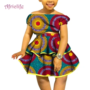 Нова Африканска дрехи за деца, Модни детски дрехи за момичета, Красива рокля с принтом, Тениска и плиссированная пола, Индивидуален размер WYT714