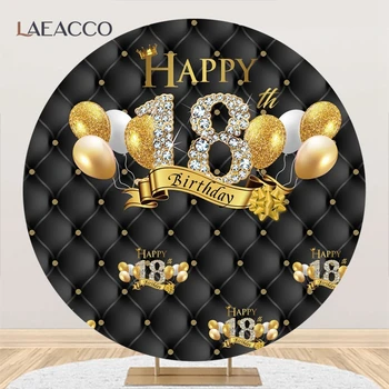 Laeacco Потребителски Черни Диамантени Балони Златен Блясък през Цялата 18th Плакат честит Рожден Ден на Кръг Фон Банер Фотосесия Декор 1