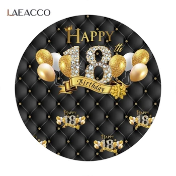 Laeacco Потребителски Черни Диамантени Балони Златен Блясък през Цялата 18th Плакат честит Рожден Ден на Кръг Фон Банер Фотосесия Декор 3