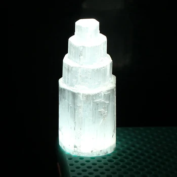 Натурална Селенитовая Лампа Бели Скъпоценни Камъни, Леден Айсберг Резбовани Лампа Декор От Кристал Руда 5