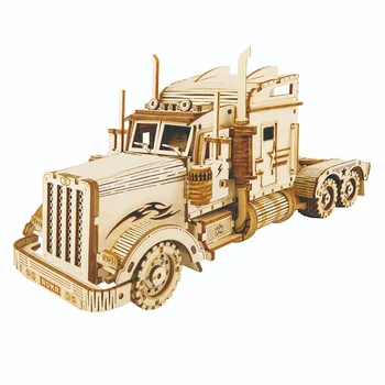 Творчески САМ Гъвкави Западен Каубой Тежък Камион 3D Дървена Модел Пъзел за Сглобяване, Образование, Детски Игри, Играчки За Деца, Тийнейджъри, Възрастни