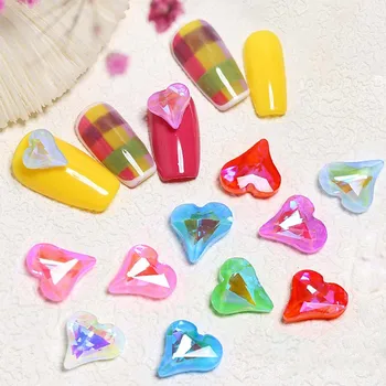 50 бр/пакет Аврора Сърцето Дизайн на нокти, Декорации Бонбони Кривото Сърцето на Мока Нокти Кристал Crystal AB Цвят на Ноктите, Планински Кристал, Скъпоценни Камъни, Бижута 4