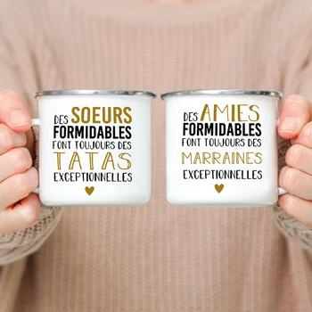 Френска Печатна Эмалевая Чаша на Сестра Приятели Пият Мляко, Чаши за Кафе Обява за Бременност Чаши Идея за Подаръци за Tata Marraine Mamies