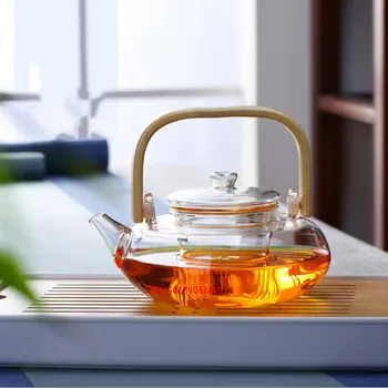 Стъклен Чайник Огнеупорни Боросиликатный Стъклен Чайник Врящия Чайник С Удебелени Бамбукова Дръжка На Чайник Домакински Чай 0