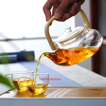 Стъклен Чайник Огнеупорни Боросиликатный Стъклен Чайник Врящия Чайник С Удебелени Бамбукова Дръжка На Чайник Домакински Чай 2
