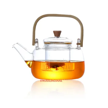 Стъклен Чайник Огнеупорни Боросиликатный Стъклен Чайник Врящия Чайник С Удебелени Бамбукова Дръжка На Чайник Домакински Чай 3