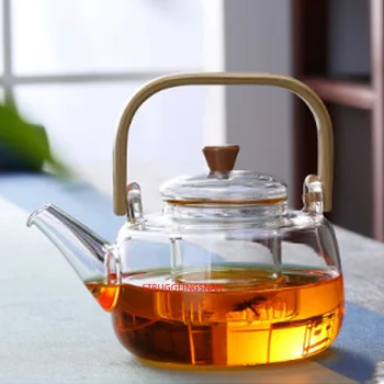Стъклен Чайник Огнеупорни Боросиликатный Стъклен Чайник Врящия Чайник С Удебелени Бамбукова Дръжка На Чайник Домакински Чай 5