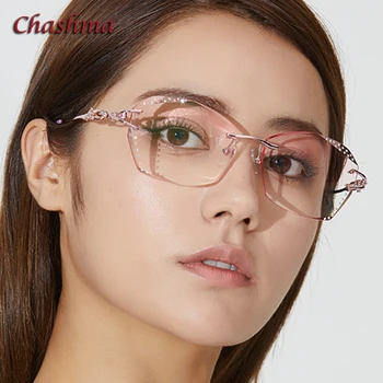 Очила Дамски Рамки За Очила Без Рамки Titanium Цвят Слънчеви Очила По Рецепта На Стъклените Диаманти Анти Син Лъч Анти Съпротива Лещи 1