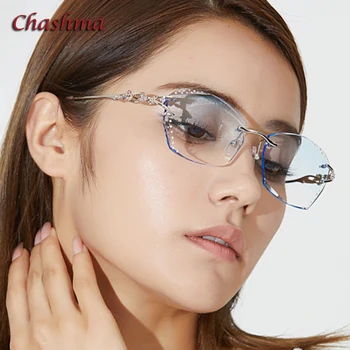 Очила Дамски Рамки За Очила Без Рамки Titanium Цвят Слънчеви Очила По Рецепта На Стъклените Диаманти Анти Син Лъч Анти Съпротива Лещи 5