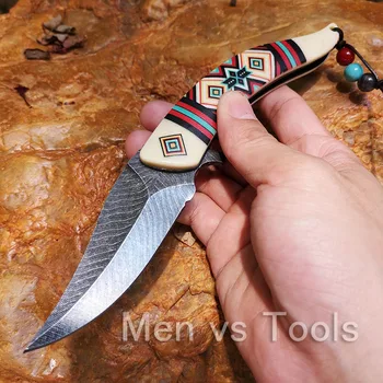 Тактически Нож Ловен Походный на Риболовния Нож Колекция EDC инструменти Stonewash Острието Трикольор Дръжка В Индийския Родния Стил