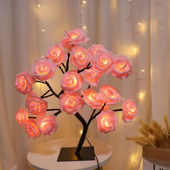 Розовата Роза Настолна Лампа LED Дъгата цвете Детска Нощна Нощна Лампа USB Powerd За Сватбен Бара Магазин за Домашен интериор Спални Подарък