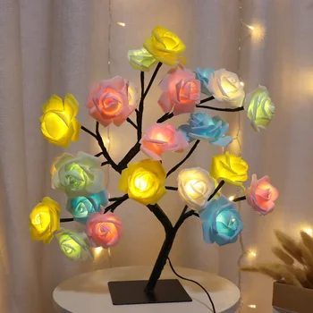 Розовата Роза Настолна Лампа LED Дъгата цвете Детска Нощна Нощна Лампа USB Powerd За Сватбен Бара Магазин за Домашен интериор Спални Подарък 1