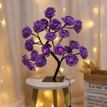 Розовата Роза Настолна Лампа LED Дъгата цвете Детска Нощна Нощна Лампа USB Powerd За Сватбен Бара Магазин за Домашен интериор Спални Подарък 2