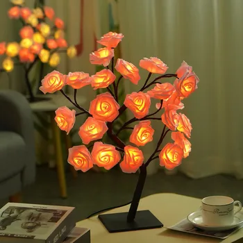 Розовата Роза Настолна Лампа LED Дъгата цвете Детска Нощна Нощна Лампа USB Powerd За Сватбен Бара Магазин за Домашен интериор Спални Подарък 3