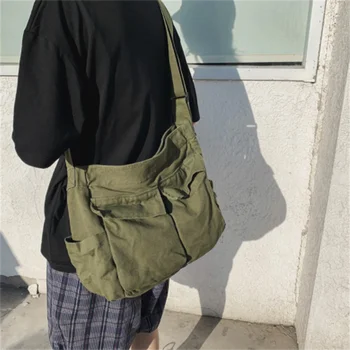 Множество джобове голям размер платно чанта женски мъжки студент тийнейджър за много Хай стрийт хип-хоп с цип чанта нова 1бр