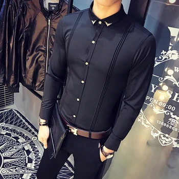 2019 Модерен Дизайнерски Ежедневни Мъжки риза на Луксозна марка, Социална Риза с дълги ръкави, Смокинг, Благородна Тънка риза, Голям Размер S-5XL 0