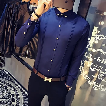 2019 Модерен Дизайнерски Ежедневни Мъжки риза на Луксозна марка, Социална Риза с дълги ръкави, Смокинг, Благородна Тънка риза, Голям Размер S-5XL 2