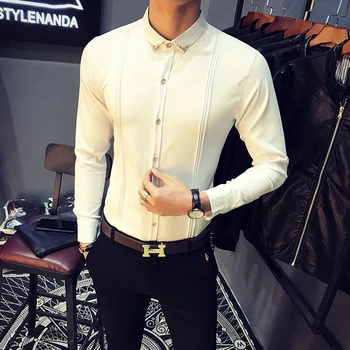 2019 Модерен Дизайнерски Ежедневни Мъжки риза на Луксозна марка, Социална Риза с дълги ръкави, Смокинг, Благородна Тънка риза, Голям Размер S-5XL 3